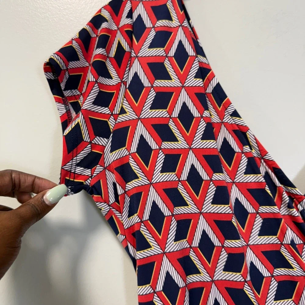 Kaileigh Amandine Geometric Faux Wrap Dress Red‎ Navy Blue White Size Medium